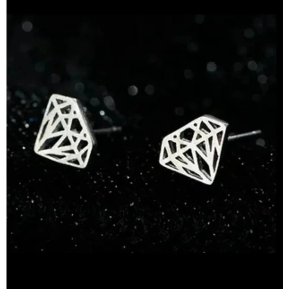 Women Hollow Diamond Earrings 925 Sterling‎ Silver Studs